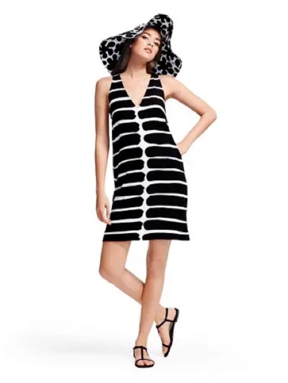 Marimekko for Target Black & White Striped V-Neck Summer Dress size Medium